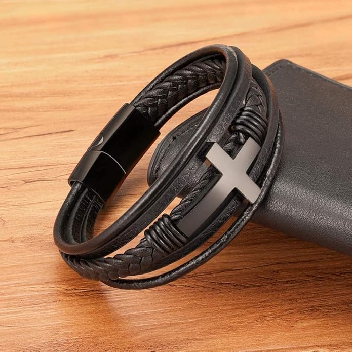 Leather Cross Bracelet