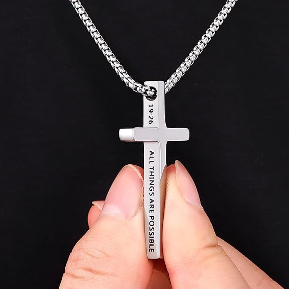 Matthew 19:26 Cross Necklace